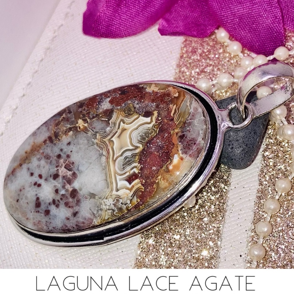 Laguna Lace Agate Gemstone Handmade Pendant Necklace